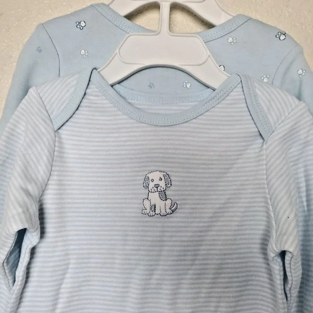 Little Me Doggy Run Blue Bodysuit Set of 2 Organic Cotton 9Months